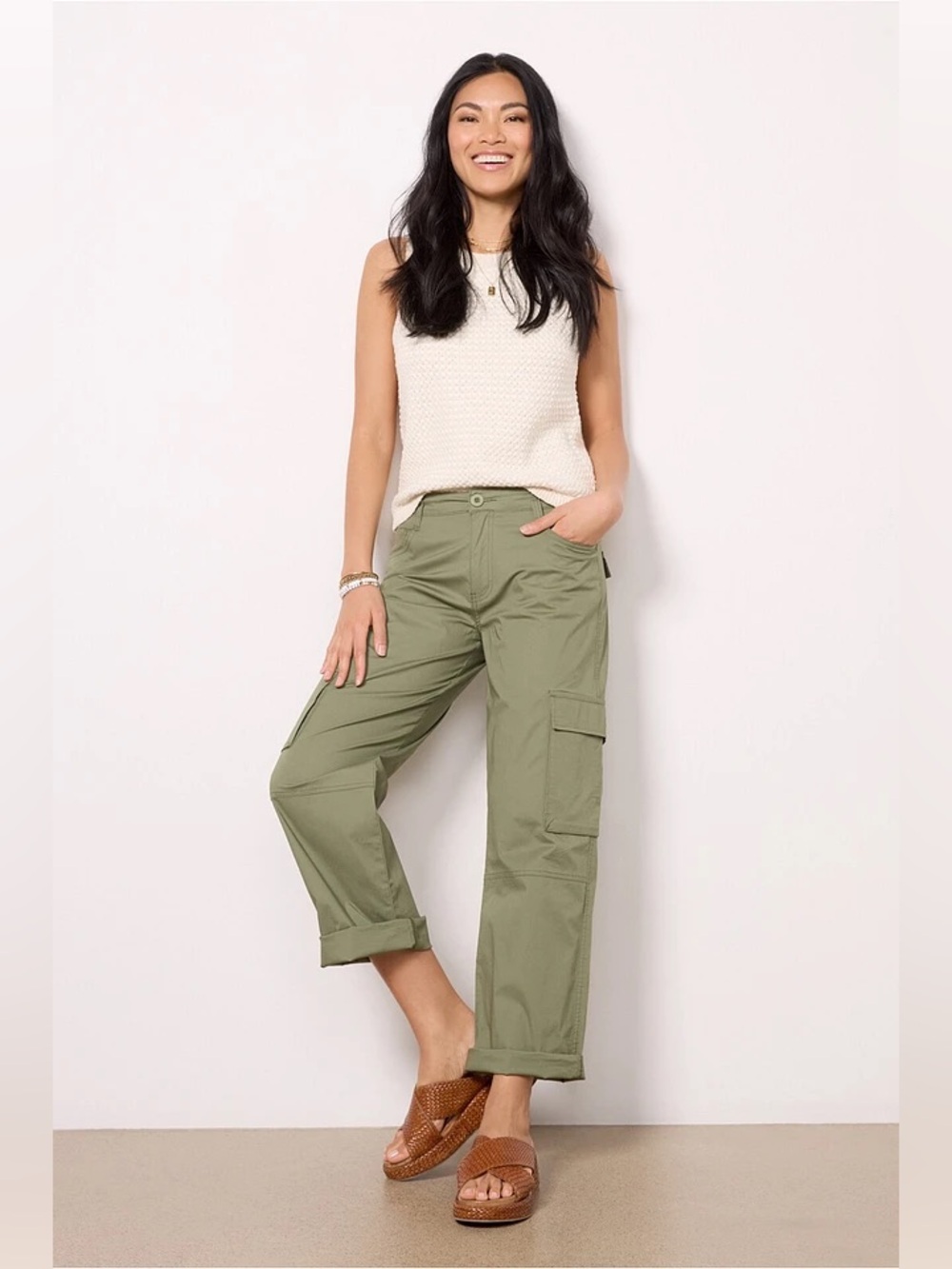 KUT From The Kloth Olive Green Cargo Pants Wide Leg Stretch Utility Sz 10
